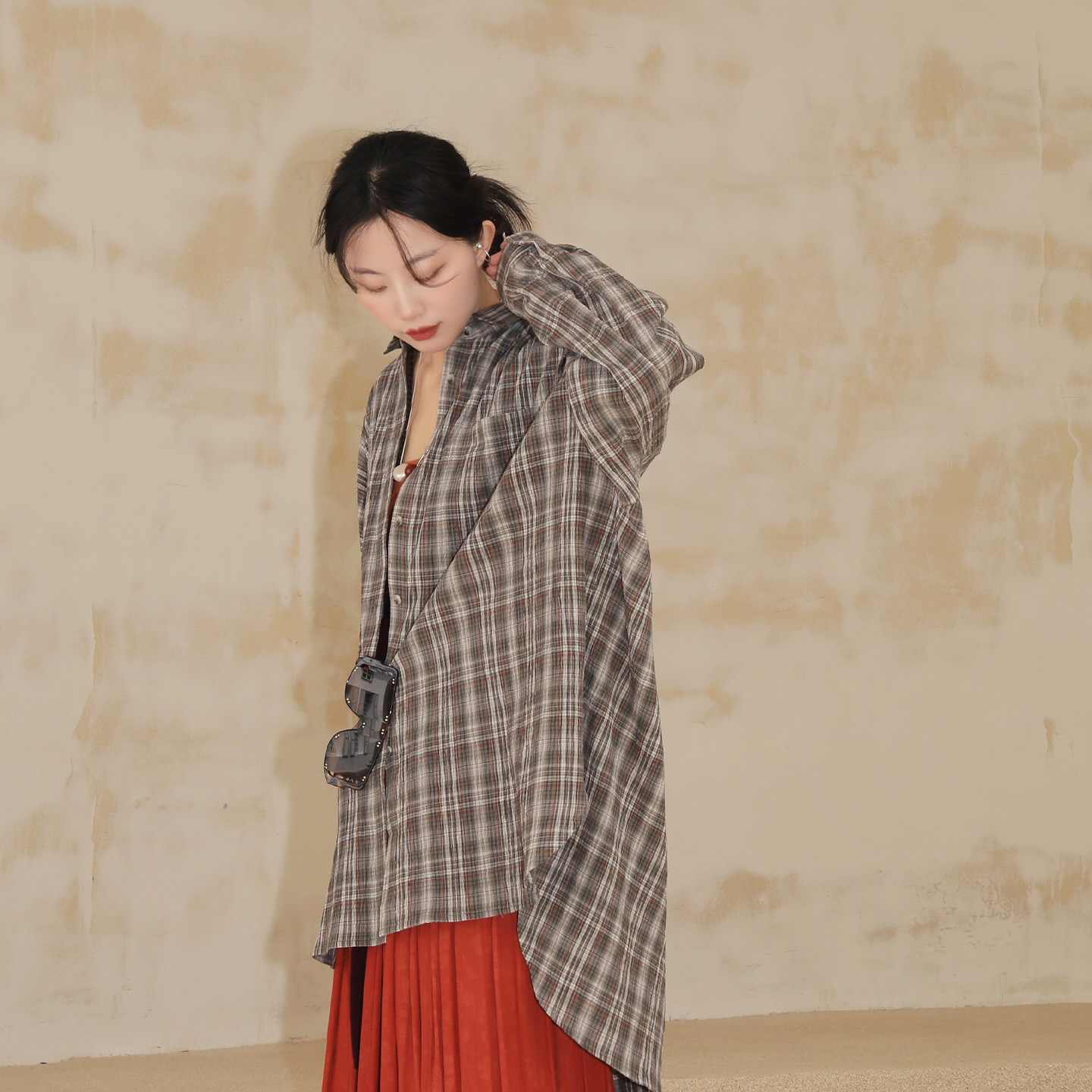 谜阿凰【格叙】2025秋文艺风慵懒上衣大放量宽松舒适长袖棉衬衫女