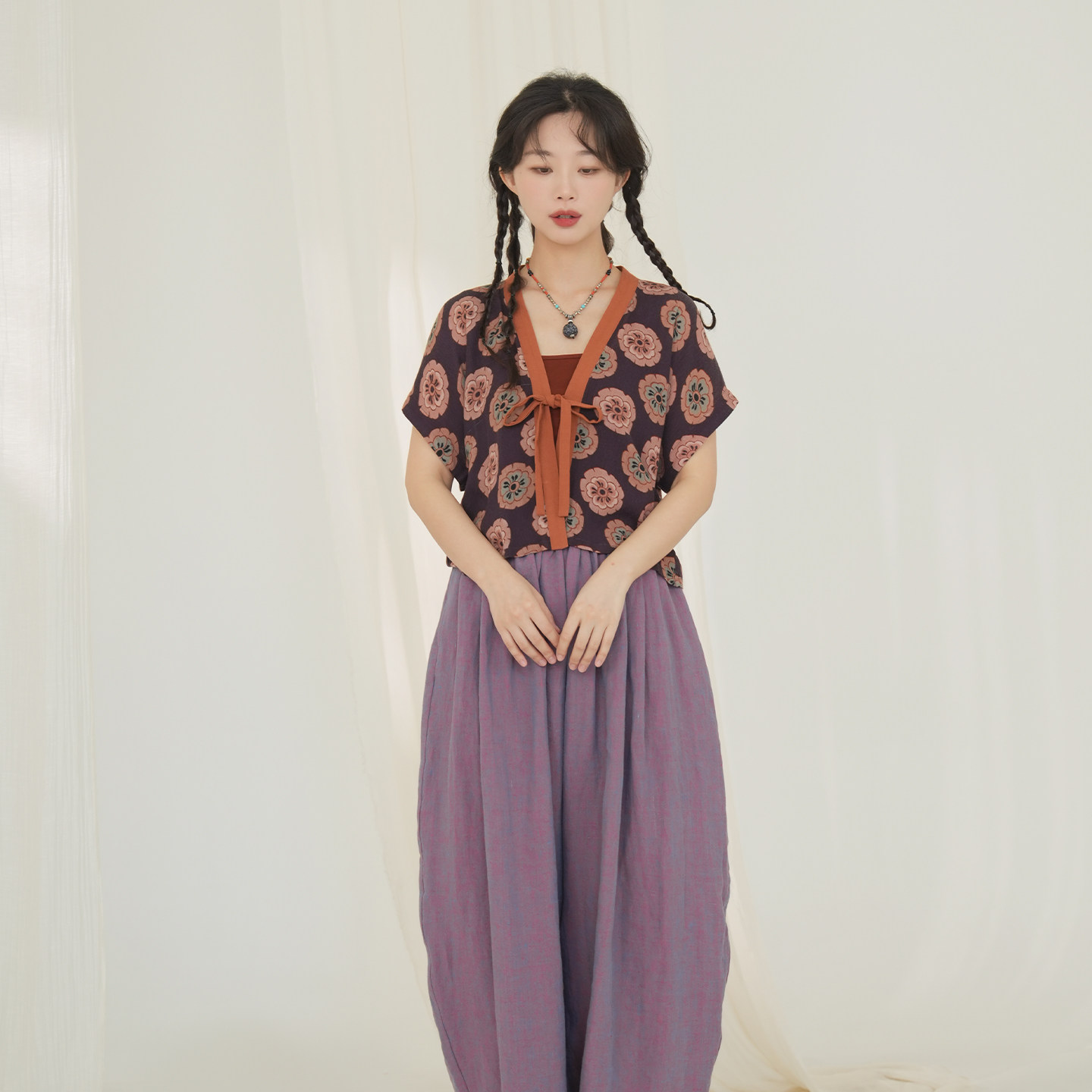 谜阿凰【摩诃吴女背子】唐制短袖上衣汉服春夏季通勤新中式女新款