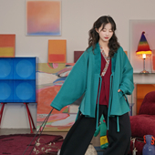 谜阿凰 孔雀蓝热岩绒 明制汉服加绒外套秋冬保暖日常国风上衣女