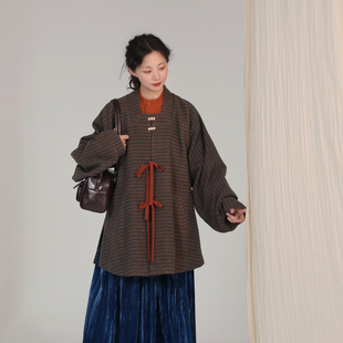 日常汉服冬季 原创明制方领对襟衫 浣溪沙羊毛呢格子外套 谜阿凰