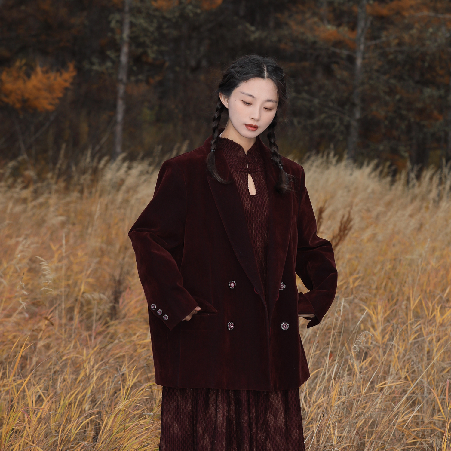 谜阿凰汉元素长袖连衣裙原创秋冬