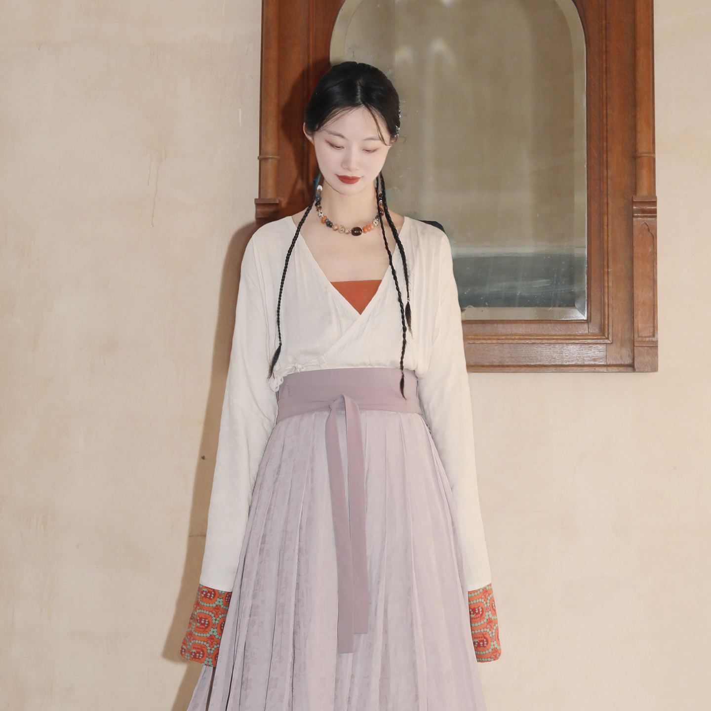 谜阿凰重羽仿花罗汉服半身裙女