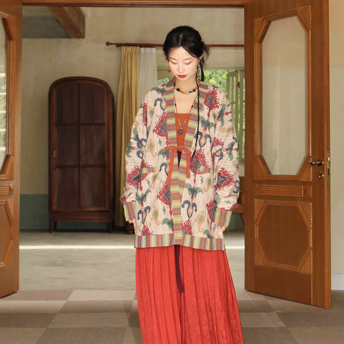 谜阿凰【烛游对襟衫】春夏唐制民族风汉服开衫显瘦女艾德莱斯上衣