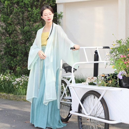 谜阿凰原创设计薄荷绿宋褙子国风