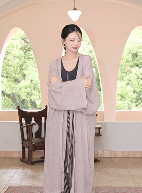 谜阿凰【不皂素纱襌衣】夏季汉服上衣长衫色织亚麻竖条纹休闲裤