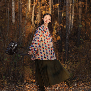 设计感呢子外套原创汉服马面裙女 明制圆领弓袋袖 谜阿凰 调色盘