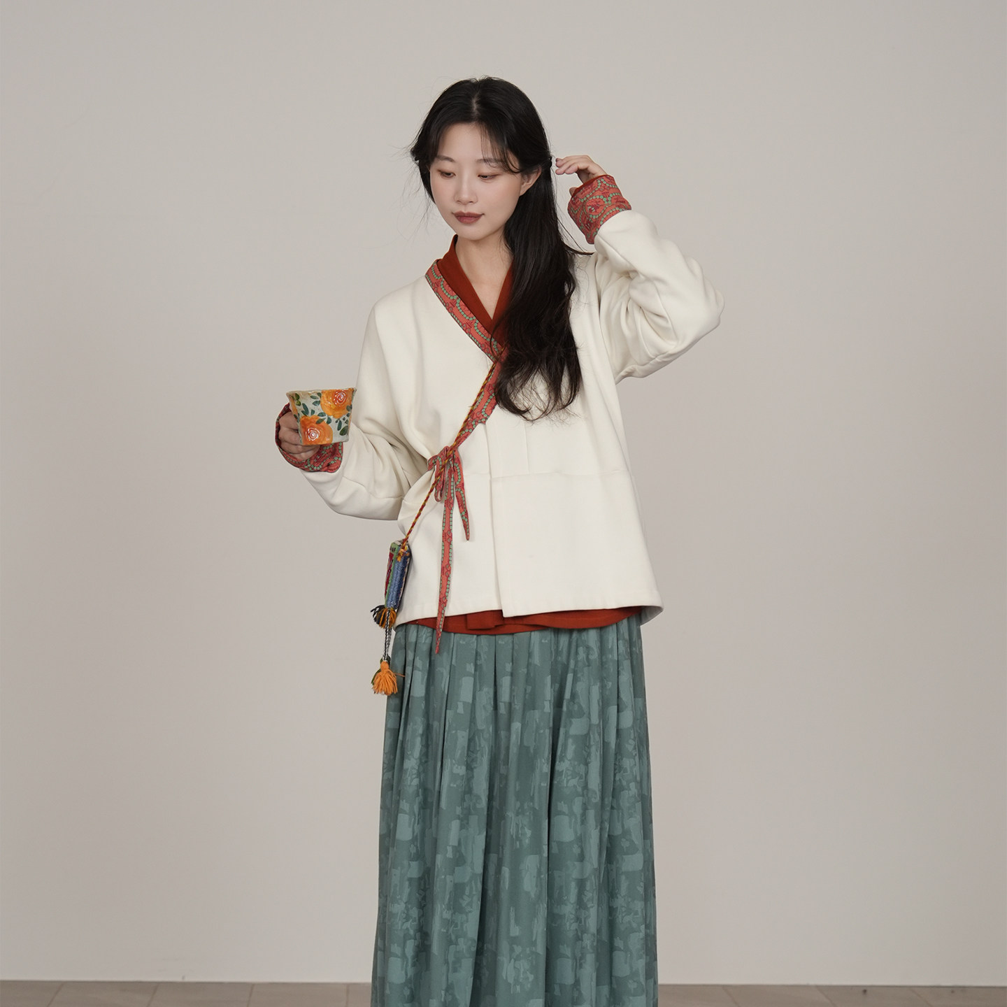 谜阿凰【青鸟】秋冬季提花松紧腰汉服半身裙热岩绒保暖加绒里衣女