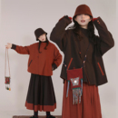 素汉服套装 双面穿棉质汉元 日常复古2025秋冬女 乌木红棕 谜阿凰