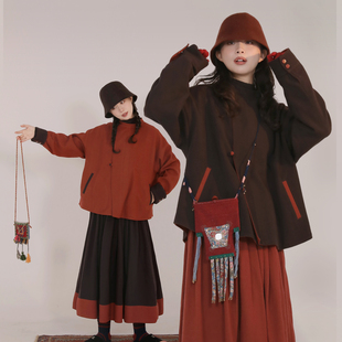 素汉服套装 双面穿棉质汉元 日常复古2025秋冬女 乌木红棕 谜阿凰