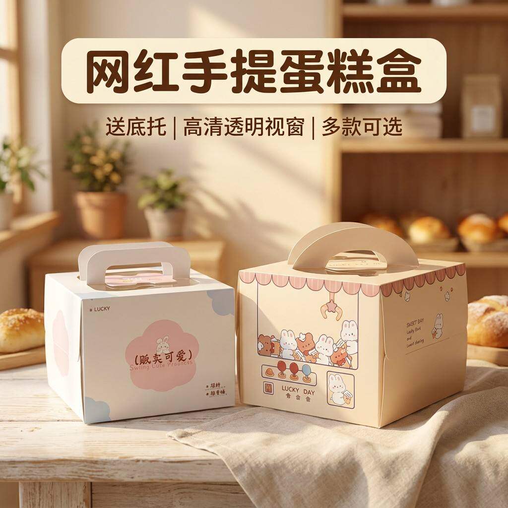 烘焙4寸四生日蛋糕包装盒开窗家用小蛋糕慕斯盒手提烘焙纸盒芝士