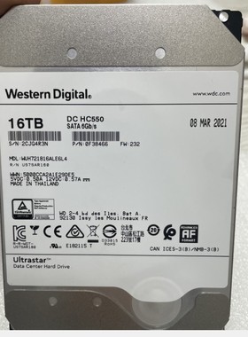 西数16T硬盘 16TB HC550机械硬盘 国行 NAS储存WUH721816ALE6L4