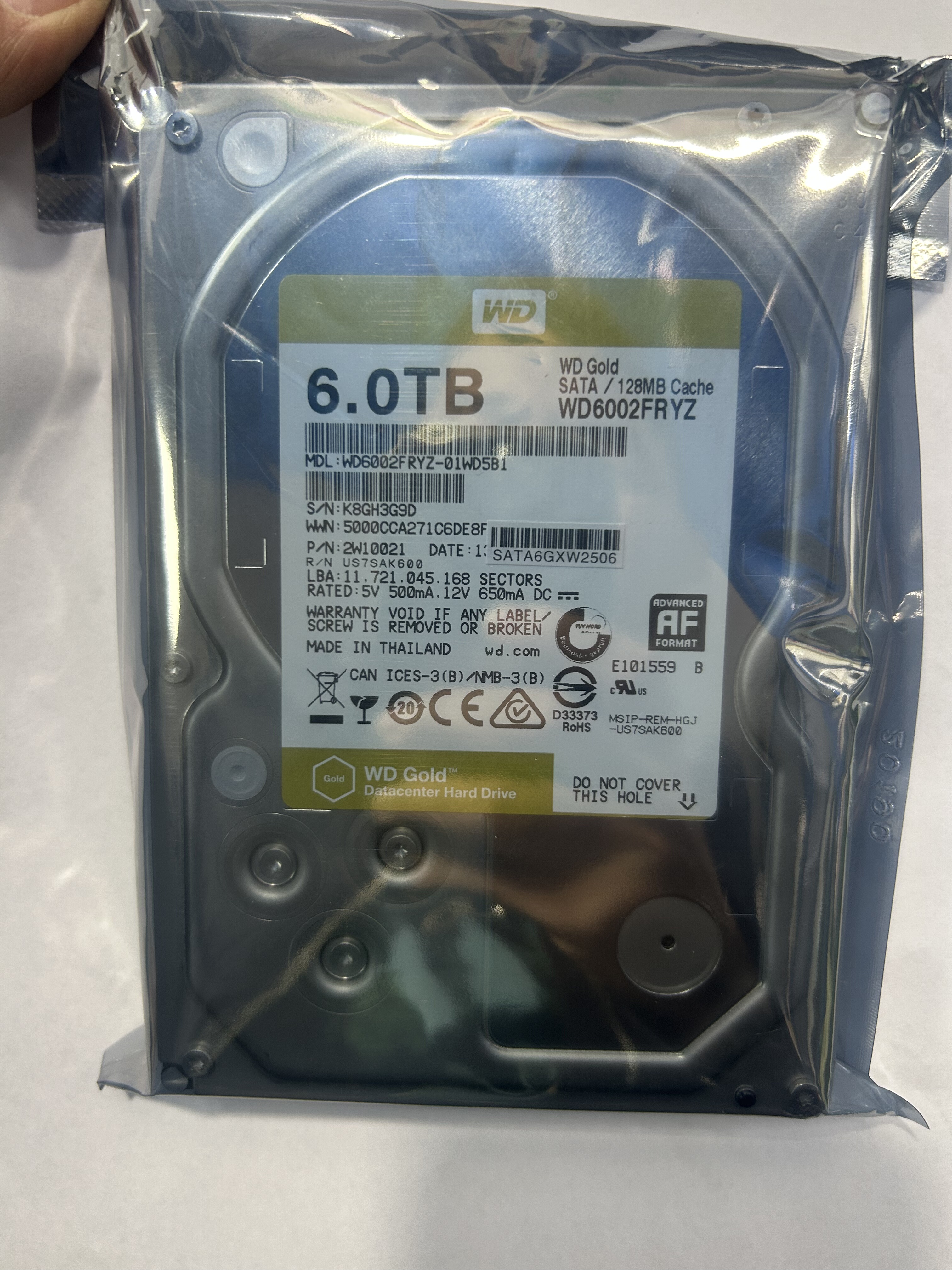 西数6T金盘WD6002FRYZ西部数据6TB企业级机械硬盘7200转监控海康
