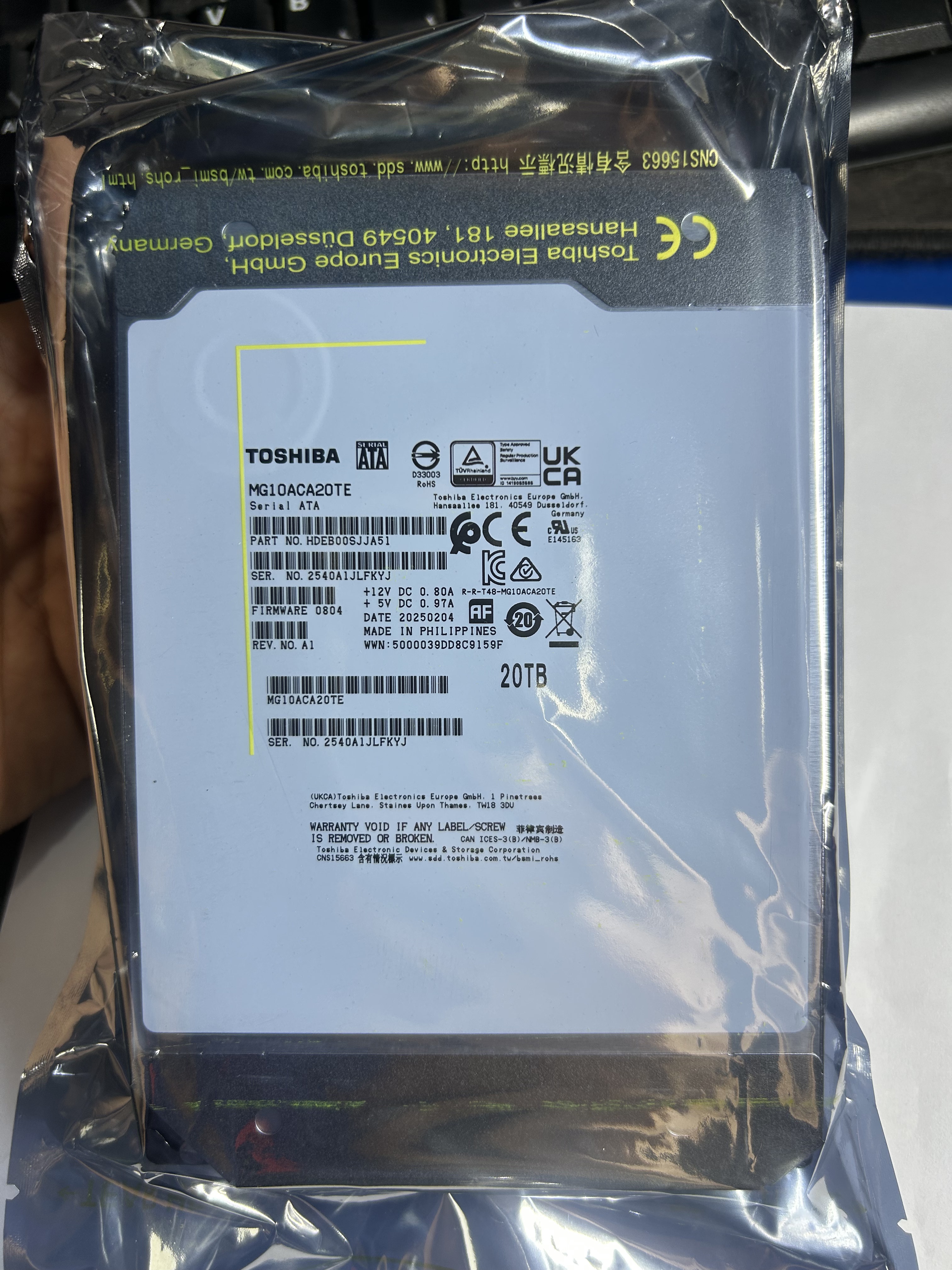 东芝20T硬盘MG10ACA20TE全新正品20TB机械硬盘监控硬盘企业级SATA