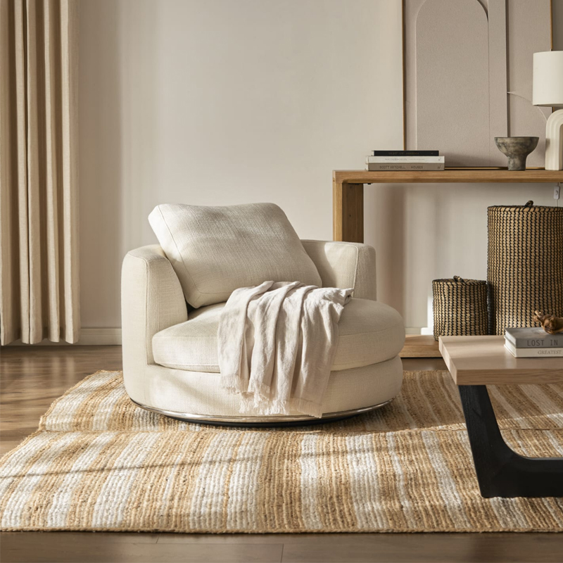 意式轻奢圆形沙发椅可旋转北欧简约现代亚麻布艺设计师单人圆沙发