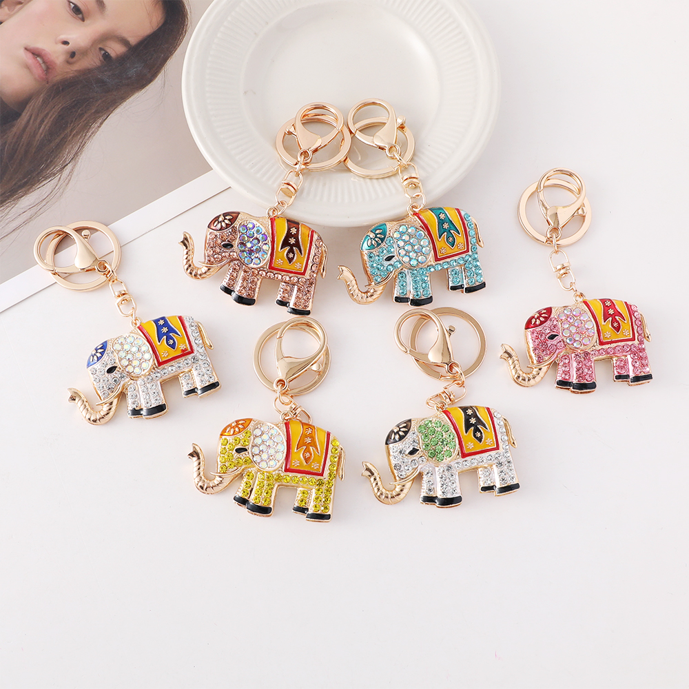 新款创意时尚镶钻大象汽车钥匙扣挂件包包挂饰小礼品钥匙链圈饰品