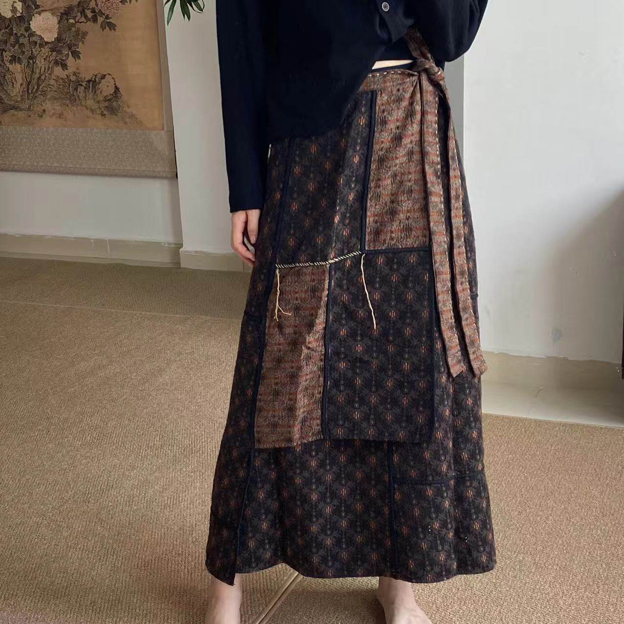 （90裙长）35%羊毛33%亚麻 32%棉羊毛提花裹裙双面多手工240926