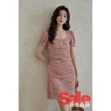 【直降清仓】夏温柔韩系气质裙子绝美小个子独特粉色泡泡袖连衣裙