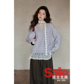 韩系慵懒风高级感独特小个子飘带紫色v领毛衣女 冬季 清仓秒杀