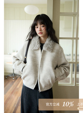夕蒙2025新款冬季韩系气质上衣短款小个子巨好看绝美灰色翻领外套