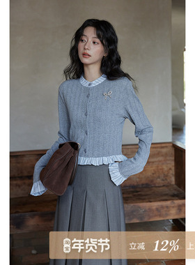 夕蒙新款秋季高级上衣设计感小众法式长袖小个子条纹t恤套装女