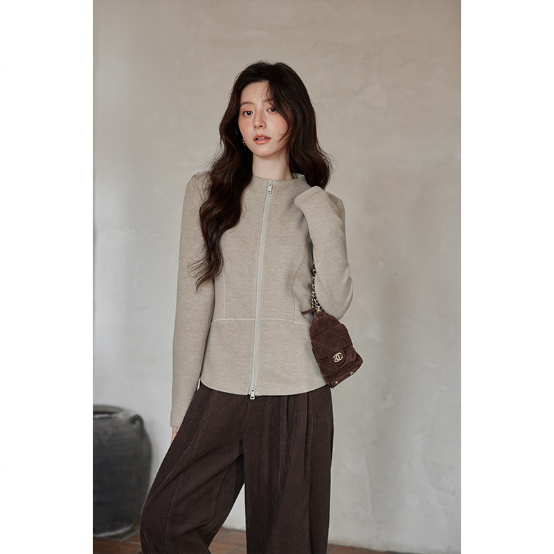 夕蒙2026新款春秋韩系绝美内搭打底衫高级感可外穿拉链长袖t恤女