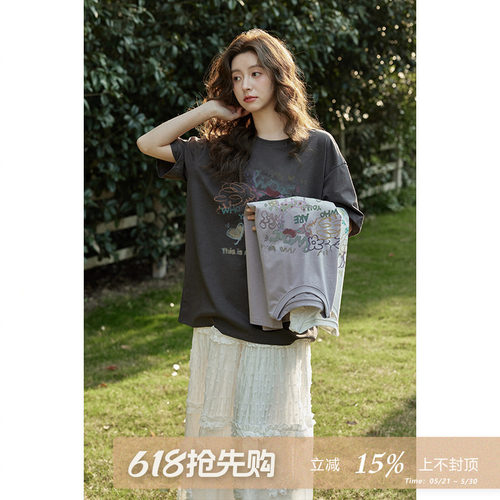 夕蒙2026新款夏韩系宽松慵懒风高级感上衣别致绝美小众短袖t恤女