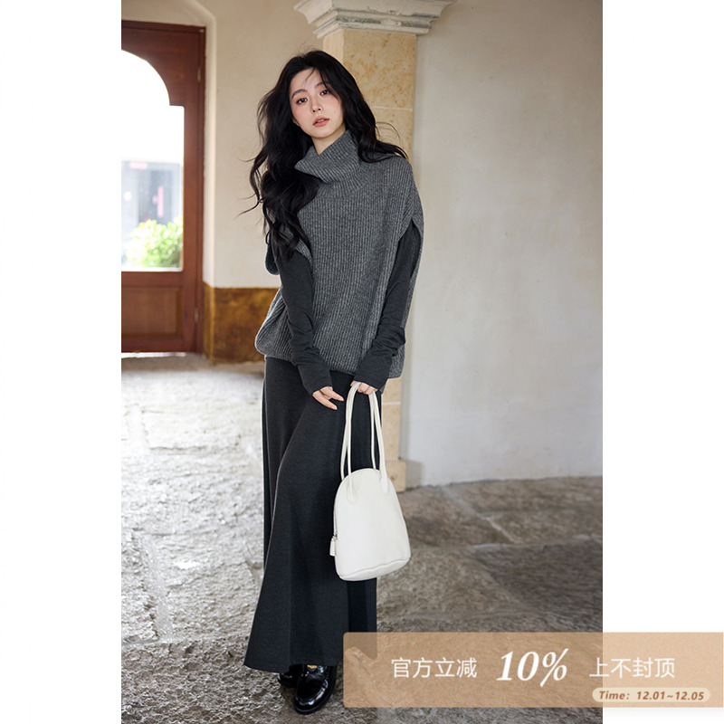 夕蒙2025新款冬季韩系气质裙子独特漂亮巨好看修身深灰色连衣裙女