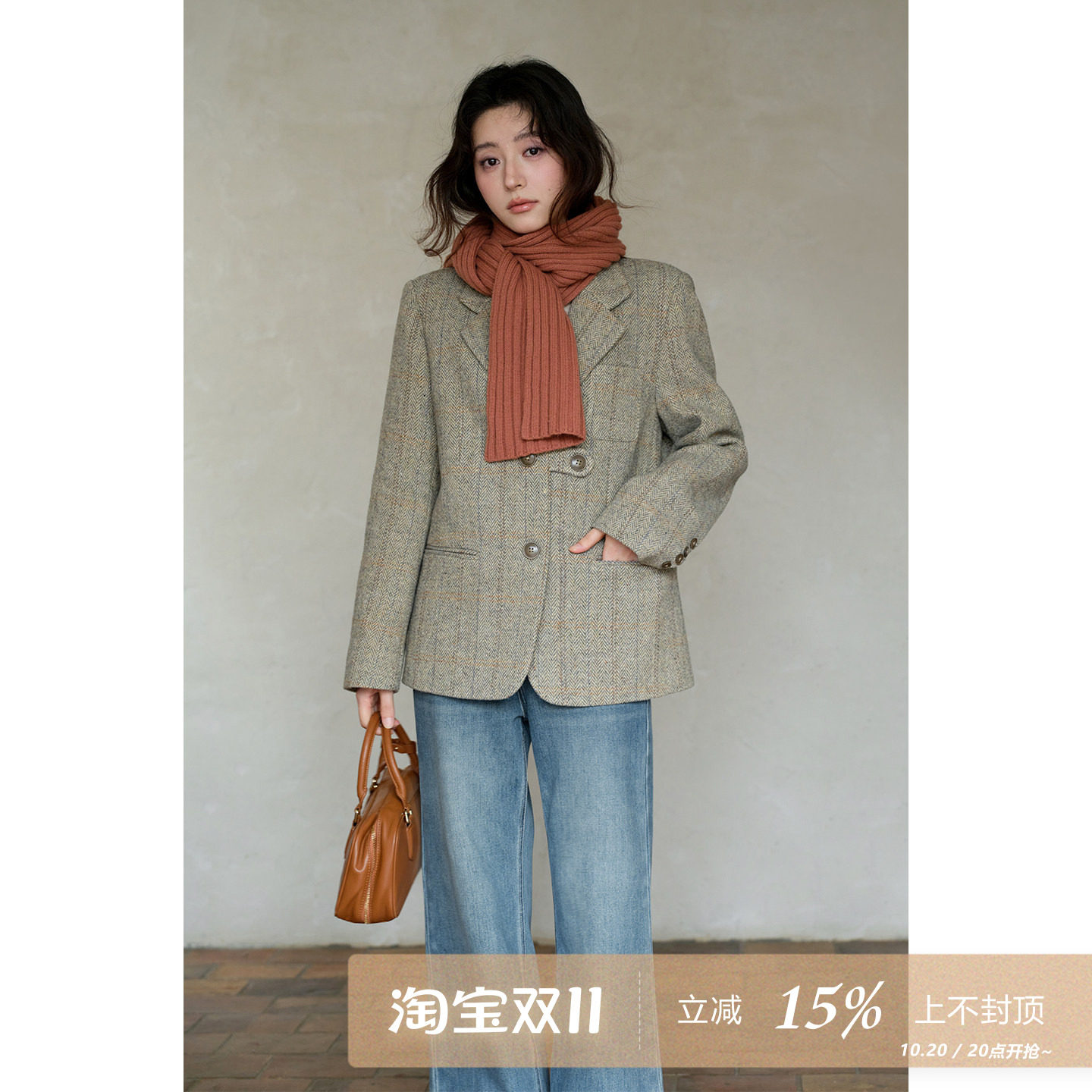夕蒙2026新款秋季韩系复古廓形西装外套高智感穿搭气质卡其绿西服