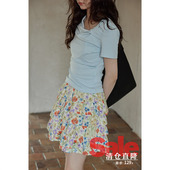 洋气高腰碎花蛋糕裙女 夏韩系气质裙子流行小个子时尚 清仓秒杀