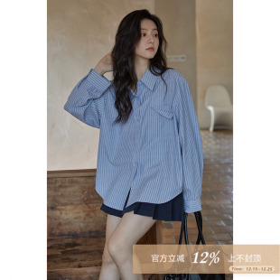 衬衫 95折 长袖 上衣外套小个子高级设计感小众条纹法式 女 夕蒙秋季