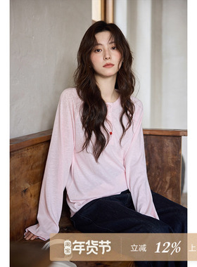 夕蒙2025新款秋韩系别致气质上衣绝美独特小众不撞款粉色长袖t恤