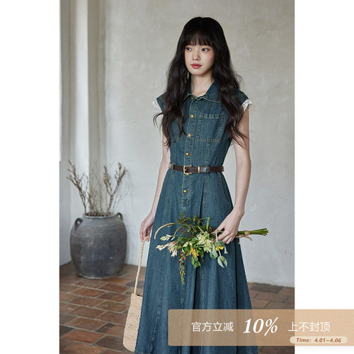 夕蒙2026新款夏气质裙子独特别致小众高级小个子复古牛仔连衣裙女