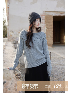 夕蒙2025新款冬季软糯针织上衣慵懒高级感小个子复古灰色套头毛衣