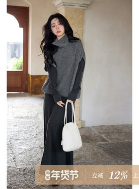 夕蒙2025新款冬季韩系气质裙子独特漂亮巨好看修身深灰色连衣裙女