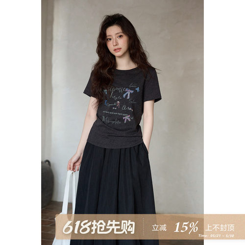 夕蒙2026新款春季韩系气质上衣小个子小众独特卡通套头短袖t恤女