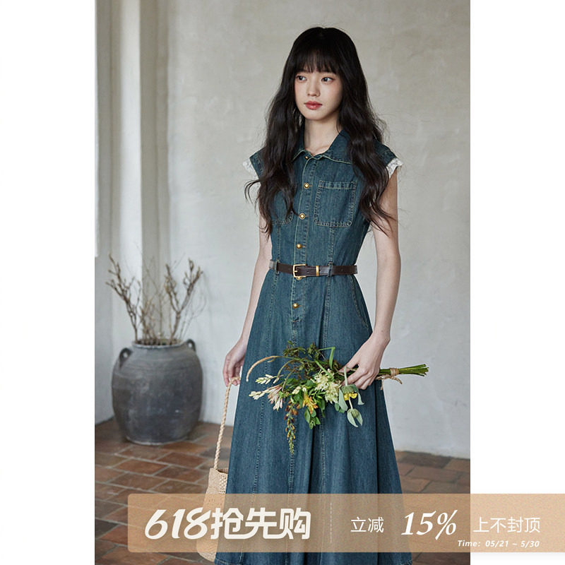 夕蒙2026新款夏气质裙子独特别致小众高级小个子复古牛仔连衣裙女