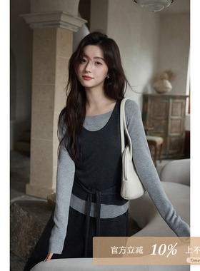 夕蒙2025新款秋独特超好看上衣修身设计感别致小众假两件针织衫女