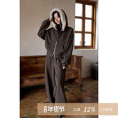 韩系气质小个子加绒高级感咖色厚卫衣裤 夕蒙2025新款 冬季 子两件套