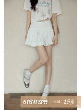 夕蒙2026新款夏季韩系好看气质裙子设计感白色短款蕾丝蓬蓬半身裙