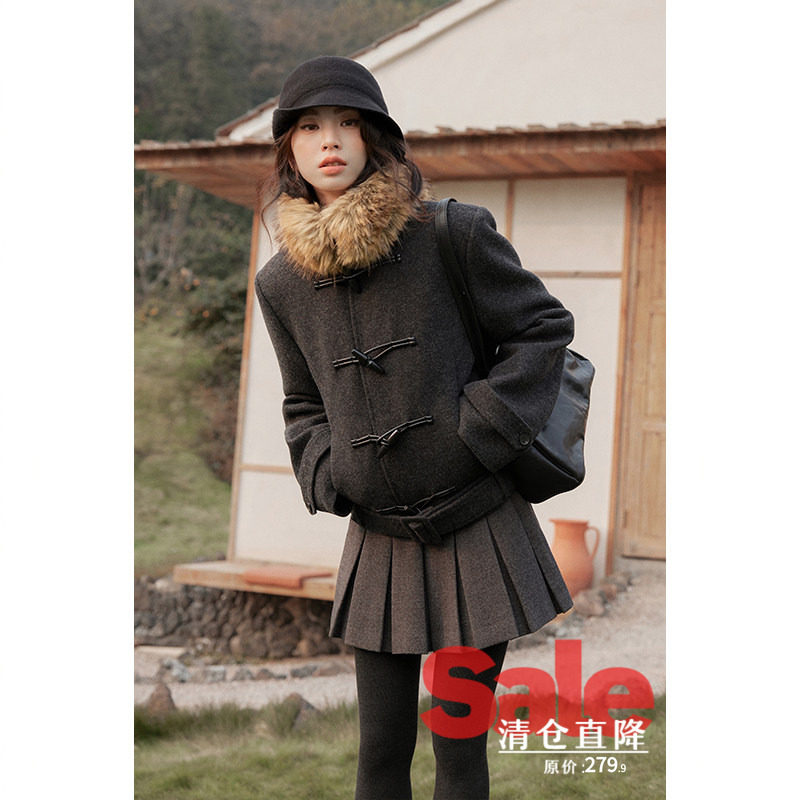 【清仓秒杀】冬季巨好看独特小个子高级感小众立领毛绒毛呢外套女