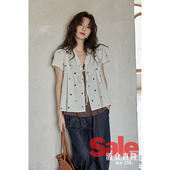 夏韩系气质上衣蝴蝶绣花小衫 清仓秒杀 减龄小众别致假两件衬衫