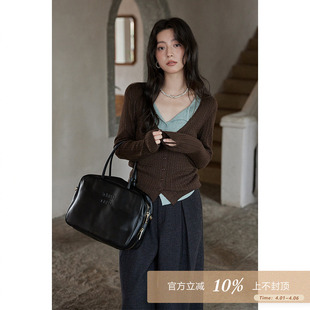 夕蒙2026春秋修身 流行洋气高级假两件短款 针织衫 显瘦上衣小众时尚