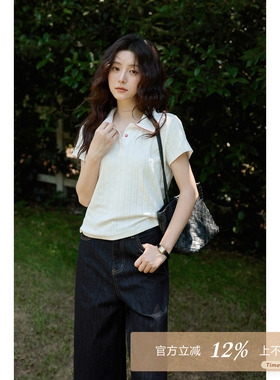 夕蒙2026新款夏季韩系polo领上衣气质好看百搭白色正肩短袖t恤女