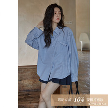 95折/夕蒙秋季上衣外套小个子高级设计感小众条纹法式长袖衬衫女