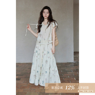 夕蒙2026新款夏季韩系巨好看的穿搭一整套装绣花短袖衬衫半身裙女