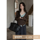 夕蒙2026春秋修身 针织衫 显瘦上衣小众时尚 流行洋气高级假两件短款