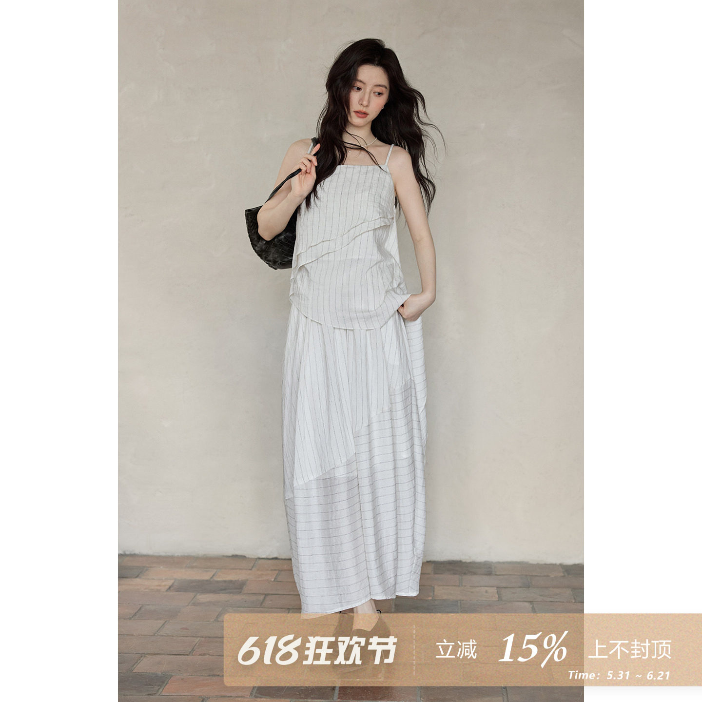 夕蒙2026新款夏季韩系气质不规则上衣条纹吊带背心宽松无袖衬衣女