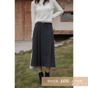 夕蒙2025新款 绝美巨好看a字百褶裙高腰小个子深灰毛呢半身裙 冬季