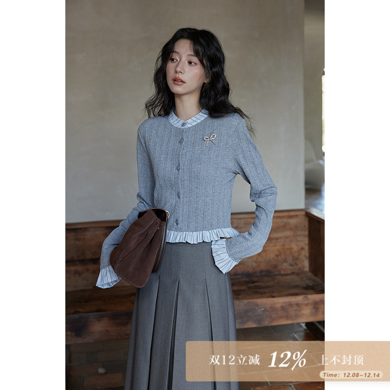 夕蒙新款秋季高级上衣设计感小众法式长袖小个子条纹t恤套装女