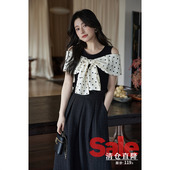清仓秒杀 夏季 短袖 气质设计感小众蝴蝶结t恤上衣半身裙套装 女